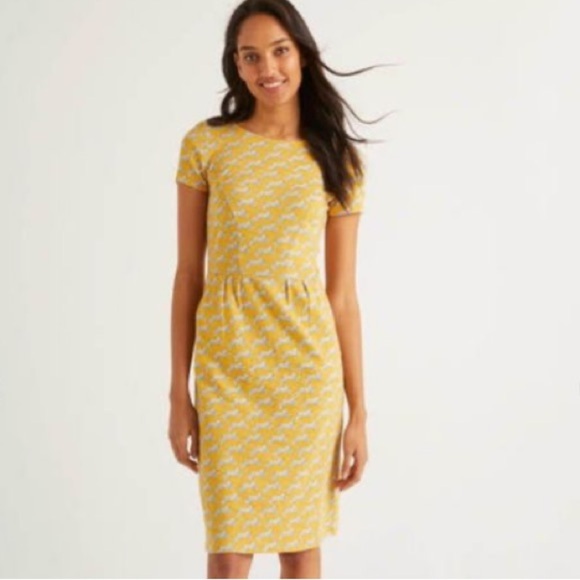 Boden Phoebe Short Sleeve Cheetah Print Jersey Dress Yellow Pockets - Picture 1 of 7